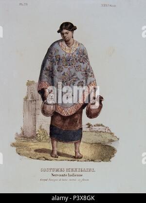 TRAJES CIVILES, MILITARES Y RELIGIOSOS DE MEXIKO - 1828 - SIRVIENTA INDIEN DE MEXICO - LITOGRAFIA SIGLO XIX. Autor: Claudio Linati (1790-1832). Lage: das Museo DE AMERICA - COLECCION, MADRID, SPANIEN. Stockfoto