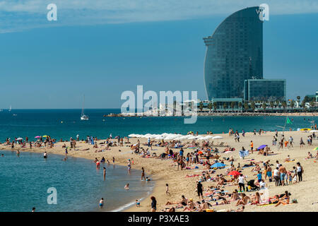 Strand Platja del Somorrostro, Barcelona, Katalonien, Spanien Stockfoto