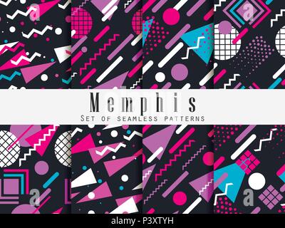 Memphis nahtlose Muster. Geometrische Elemente Memphis im Stil der 80er Jahre. Vector Illustration. Stock Vektor