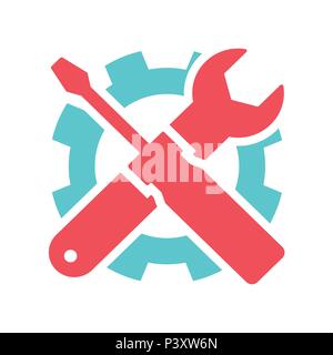 Isolierte Färbung Service Tools Symbol mit Zahnrad. Vektor Piktogramm Stil ist eine flache bicolor Symbol. Für Software- und Web Interface konzipiert und Symbolleisten Stock Vektor