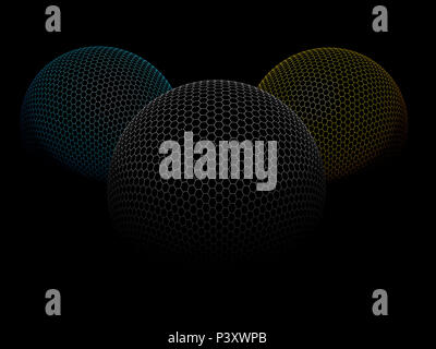 Sechseckige abstrakt Hintergrund 3d Illustration Sphären. Nano Struktur. Stockfoto