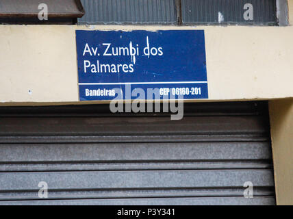 Placa de identificação da Rua Zumbi dos Palmares. Stockfoto