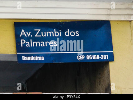 Placa de identificação da Rua Zumbi dos Palmares. Stockfoto