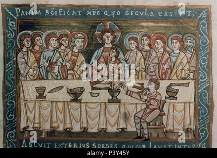 ULTIMA CENA EN UN CODICE MINIADO DEL SIGLO XI. Lage: National Museum, PRAG, TSCHECHISCHE REPUBLIK. Stockfoto