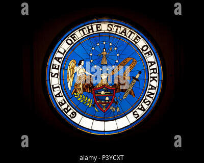 LITTLE ROCK, AK, USA - 30. Mai 2018: Großes Siegel des Staates Arkansas in der Arkansas Capitol Gebäude angezeigt. Regnat Populus ist die Stockfoto