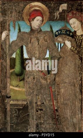 FRAGMENTO DEL RETABLO DE SAN JORGE Y LA PRINCESA - 1459/1475 - SUPUESTO RETRATO DEL PRINCIPE DE VIANA-Tempel/TABLA - 92 x 58 - GOTICO ESPAÑOL. Autor: Jaume Huguet (C. 1414-1492). Lage: Museu Nacional d'Art de Catalunya, Barcelona, Spanien. Stockfoto