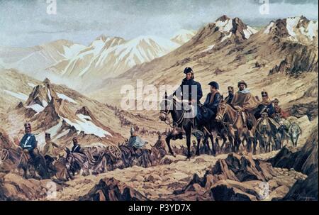 CRUCE DE LOS ANDES - OLEO - SIGLO XIX. Autor: Pedro Maggi (19.). Ort: INSTITUTO NACIONAL SANMARTINIANO, BUENOS AIRES. Stockfoto