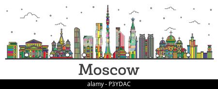 Umrisse Moskau Russland Skyline der Stadt mit Farbe Gebäude isoliert auf Weiss. Vector Illustration. Moskauer Stadtbild mit Sehenswürdigkeiten. Stock Vektor