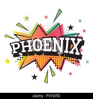 Phoenix Comic Text im Pop Art Stil. Vector Illustration. Stock Vektor