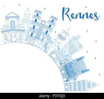 Umrisse Rennes Frankreich Skyline der Stadt mit blauen Gebäude und Kopieren. Vector Illustration. Stock Vektor