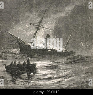 Ein Schiff auf Feuer auf See, Abbildung 19. Stockfoto