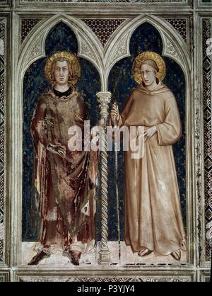 SAN LUIS DE FRANCIA (LUIS IX SANTO REY FRANCIA) Y SAN LUDOVICO D'Angio - SIGLO XIV. Autor: Simone Martini (C. 1284-1344). Ort: BASILIKA DE SAN FRANCISCO, Assisi, Italien. Stockfoto