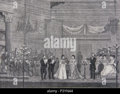 L'ILLUSTRAZIONE ITALIANA - SEGUNDA REPRESENTACION DEL REQUIEM DE VERDI EN EL ESCENARIO DEL TEATRO SCALA EL 25 DE MAYO DE 1874. Stockfoto