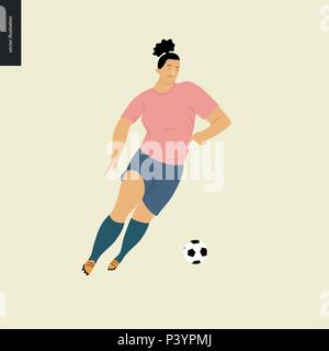 Frauen im europäischen Fußball, soccer Player - Flachbild Vector Illustration einer jungen Frau in den europäischen Fußball-player Ausrüstung treten ein Fußball Stock Vektor