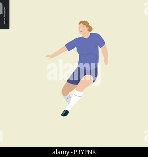 Frauen im europäischen Fußball, soccer Player - Flachbild Vector Illustration eines laufenden junge Frau trägt die Europäische Fußball-Ausrüstung Stock Vektor