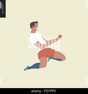 Frauen im europäischen Fußball, soccer Player - Flachbild Vector Illustration - Fußball Spieler einen Sieg - junge Frau tragen europäische Fußball-Ausrüstung Stock Vektor