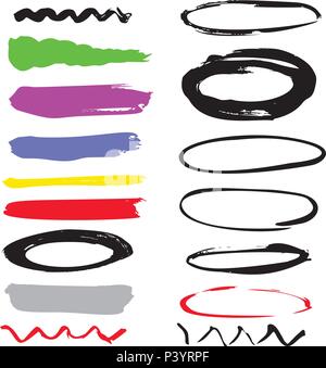 Satz von Hand gezeichnete Linie grenzen, Skizze Anschläge, scribbles und gestalterische Elemente. Doodle style Bürsten. Handzeichnung Striche, Kreise, Teiler. Markierungen Stock Vektor