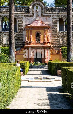 Die Reales Alcazares Gärten, Reales Alcázares de Sevilla, Sevilla, Andalusien, Spanien Stockfoto