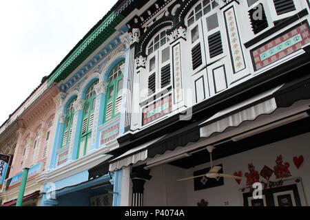 Häuser auf Veerasamy Road in Singapur. Stockfoto