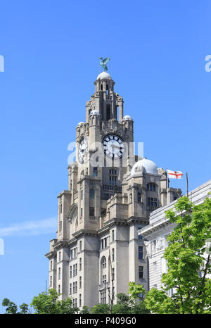 Das Wahrzeichen Royal Liver Building am Pier Head, einer der drei Grazien von Liverpool, Merseyside, NW, England, Grossbritannien Stockfoto