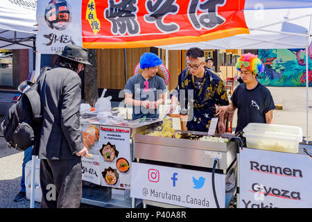 Marutama Ra-Männer, Ramen Essen stand, ar Freier Tag, Main Street, Vancouver, British Columbia, Kanada. Stockfoto