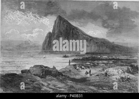 GRABADO - PEÑON DE GIBRALTAR-S XIX. Autor: Paul Gustave Doré (1832-1883). Stockfoto