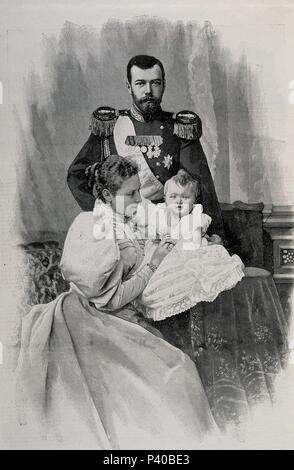 ILUST ESP/AMER-1896 - EMPERADORES DE RUSIA Y SU HIJA OLGA - GRABADO. Stockfoto