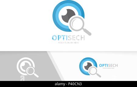 Vector Eye und Lupe logo Kombination. Optik und Vergrößerungsglas-Symbol oder das Symbol. Einzigartige Vision und Suche Logo Design Template. Stock Vektor