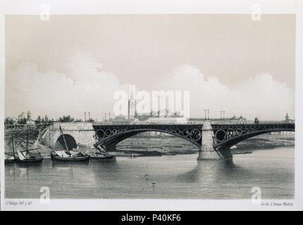 PUENTE NUEVO DE SEVILLA - 1862. Autor: J. Vallejo. Lage: PALACIO REAL - BIBLIOTECA, MADRID, SPANIEN. Stockfoto