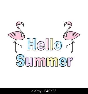 Süße bunte cartoon Hallo Sommer vektor Banner mit Flamingos Stock Vektor