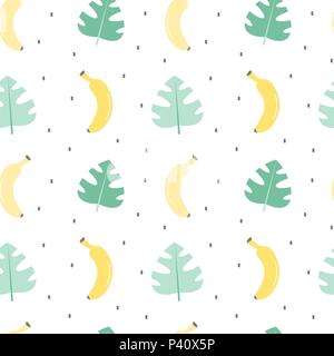 Cute nahtlose Vektor Muster Hintergrund Abbildung mit exotischen Blätter und Bananen Stock Vektor