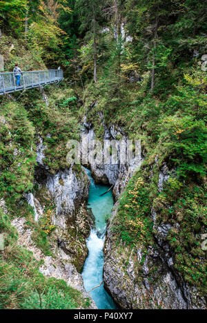 Leutaschklamm - wilde Schlucht mit Fluss in den Alpen von Deutschland Stockfoto