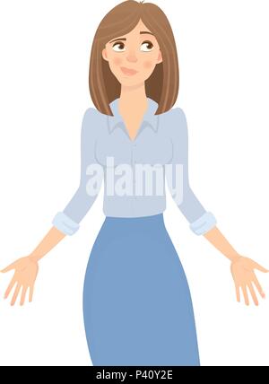 Business Frau isoliert. Business Pose und Geste. Junge Geschäftsfrau Vector Illustration. Die Hände in die Seite Stock Vektor