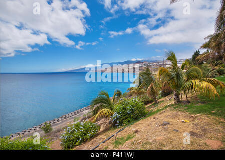 Santa Cruz de Tenerife Küste gesehen von palmetum Park, Kanarische Inseln, Spanien. Stockfoto