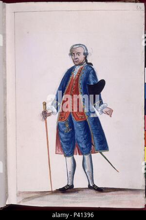 CODICE TRUJILLO DEL PERU - TOMO I-PERSONAJE Kolonial - ACUARELA - Siglo XVIII. Autor: Baltasar Jaime Martínez Compañón (1737-1797). Lage: PALACIO REAL - BIBLIOTECA, MADRID, SPANIEN. Stockfoto