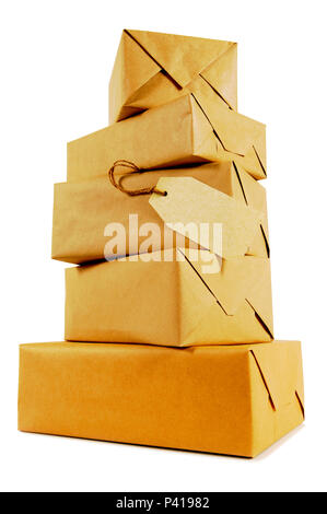 Stapel von braunem Papier Pakete Stockfoto
