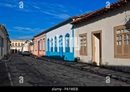 Goiás Velho - Centro Histórico Cidade Histórica Goiás Goiás Velho Centro Oeste Brasil Piso Pé de moleque de Rua das Pedras casario Stockfoto