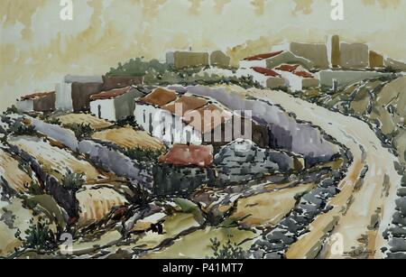 PAISAJE - ACUARELA - 66 X 99 CM. Autor: Manolo Sánchez (20 Prozent). Lage: Banco Exterior, SANTA CRUZ DE TENERIFE, Teneriffa, SPANIEN. Stockfoto