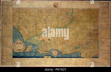 MAPA DE LA ANTIGUA (Venezuela CUMANA) QUE TENIA 2 PROVINCIAS BARCELONA Y GUAYANA - 1762. Autor: J.B. Aparicio (18 Prozent). Lage: Museo Naval / MINISTERIO DE MARINA, MADRID, SPANIEN. Stockfoto