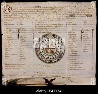 PRIVILEGIO RODADO DE ALFONSO X EN EL AÑO 1296. Lage: CATEDRAL Museo Diocesano, Orense, Spanien. Stockfoto