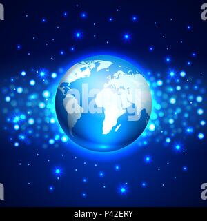 Planet Globus Erde auf dem blauen Raum Hintergrund, Vector Illustration Stock Vektor
