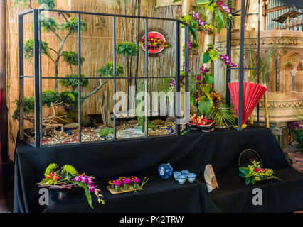 Devon, UK. 19. Juni 2018. Japanische Blume Anzeige an die Otterton Festival Quelle: Peter/Alamy leben Nachrichten Stockfoto