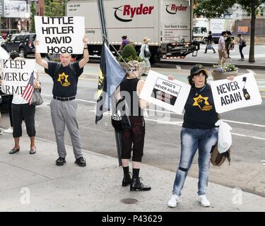 New York, NY, USA. 20 Juni, 2018. Demonstranten vor der Barnes & Noble Book Store, wo David Hogg, neuer Absolvent von Marjory Stoneman Douglas High School in Parkland, Florida und Lauren Hogg, Co-Autor mit David von #NeverAgain: Eine neue Generation zeichnet die Linie, eine Autogrammstunde im Barnes & Noble Book Store am Union Square in New York City sind am 20. Juni 2018 Credit: Michael Brochstein/ZUMA Draht/Alamy leben Nachrichten Stockfoto