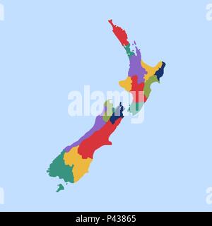 Politische Karte auf dem Neuseeland mit getrennten Staaten Stock Vektor