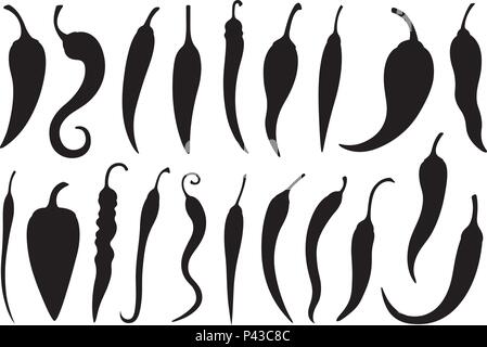 Satz von verschiedenen chili peppers isoliert auf weißem Stock Vektor
