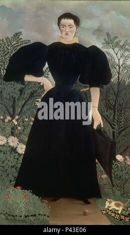 Porträt einer Frau - Ca. 1895/97 - 198 x 115 cm, Öl auf Leinwand. Autor: Henri Rousseau (1844-1910). Lage: Museo de Arte Moderno DE LA VILLA DE PARIS, Frankreich. Auch als: LA MUJER DEL ARTISTA bekannt. Stockfoto