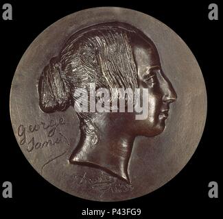 AURORA DUPIN (GEORGE SAND) - 1804/1876 - MEDALLA DE Bronze. Autor: pierre-jean David d'Angers (1788-1856). Lage: Museo Lázaro Galdiano - COLECCION, MADRID, SPANIEN. Stockfoto