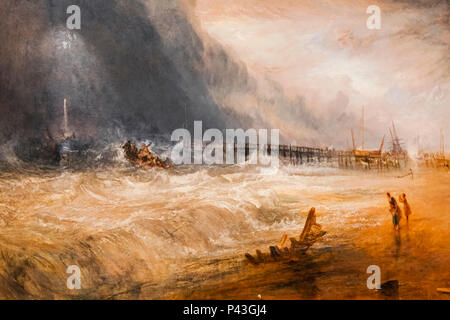 Lackierung einer Life-Boat und Manby Apparat ausgeschaltet wird eines gestrandeten Schiffes von jwm Turner Stockfoto