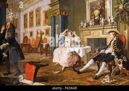 Malerei aus der Verbindung A-la-Mode-Serie mit dem Titel "Tete a Tete" von William Hogarth datiert 1743 Stockfoto