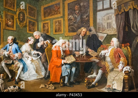 Malerei aus der Verbindung A-la-Mode-Serie mit dem Titel "Die Ehe Abrechnung" von William Hogarth datiert 1743 Stockfoto